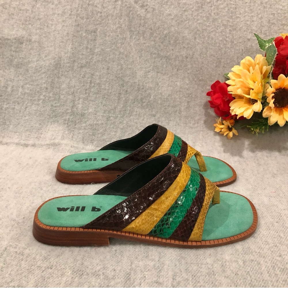 NWOT - Will B Green-Multi Striped Slide Sandals